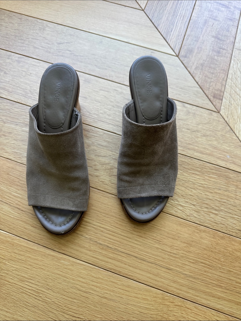 Vince Taupe Suede Open-Toe Mule